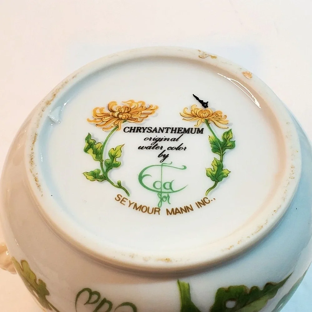 Vintage Seymour Mann Chrysanthemum Watercolor Eda Sugar Bowl Vase Planter